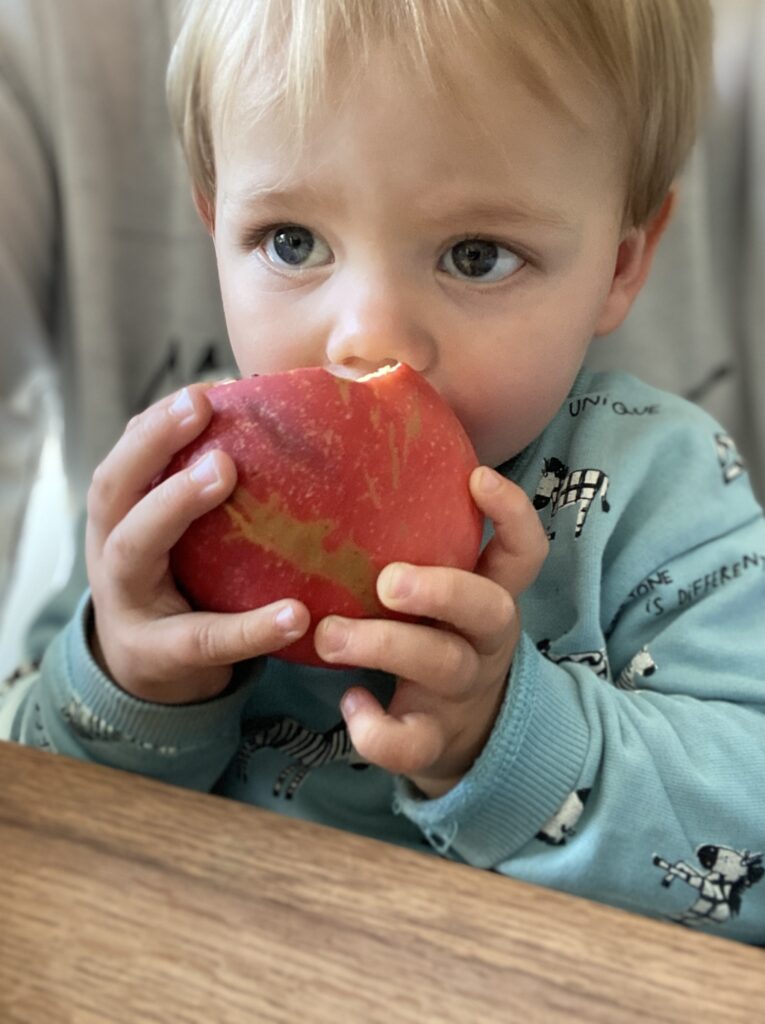 a child eating an apple